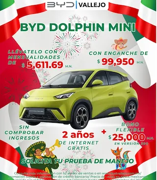 BYD DOLPHIN MINI: $99,950 con enganche de $35,617.69