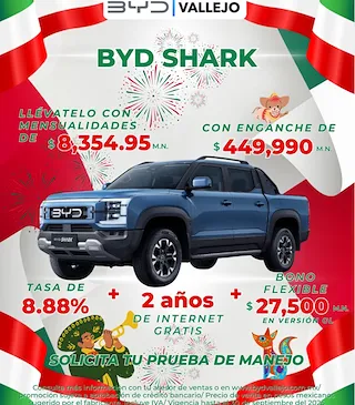 BYD SHARK: $354.95 mensualidad con $469,990 enganche