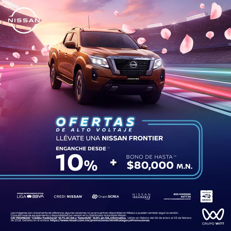 Nissan Frontier: Enganche desde 10% + Bono hasta $80,000 M.N.
